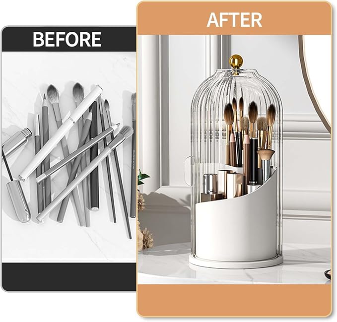 Sliding Lid Toothbrush Organizer, Toothbrush Holders with Sliding Lid, 360° Rotating Dustproof Concealed Toothbrush Holder, 3-Slot Varying Heights, Ideal for Bathroom, Makeup & Travel (2Pcs Black)