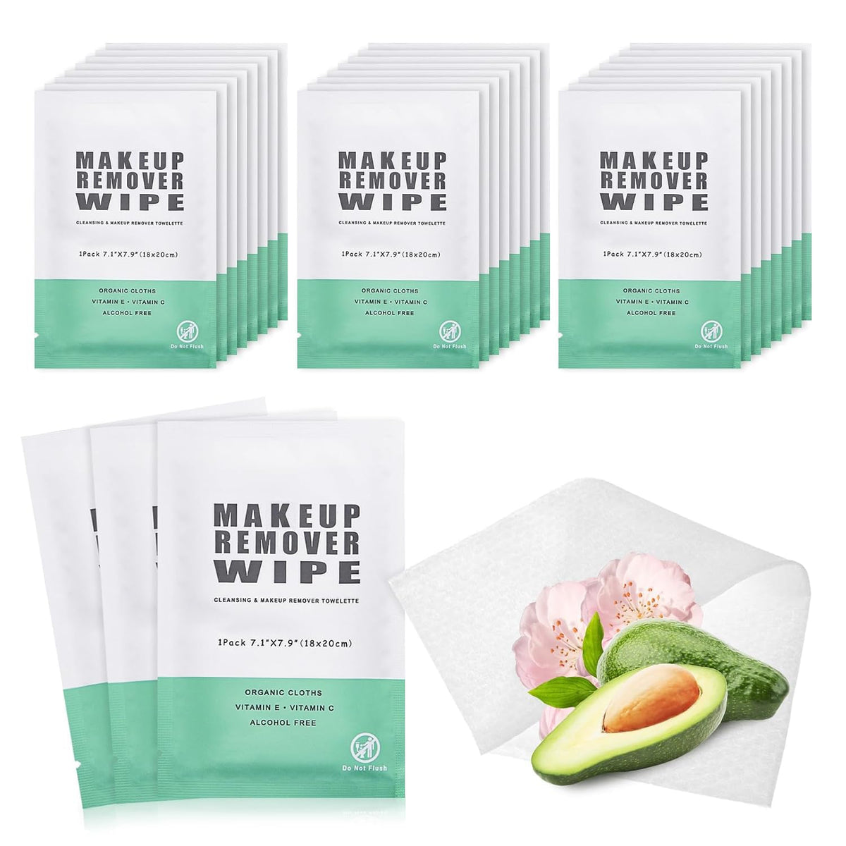 200 Individual Makeup Remover Wipes Bulk,Individually Wrapped Face Cleansing Wipes, Travel Makeup Remover Cloth for Travel Hotel Skin Care Face Cleansing