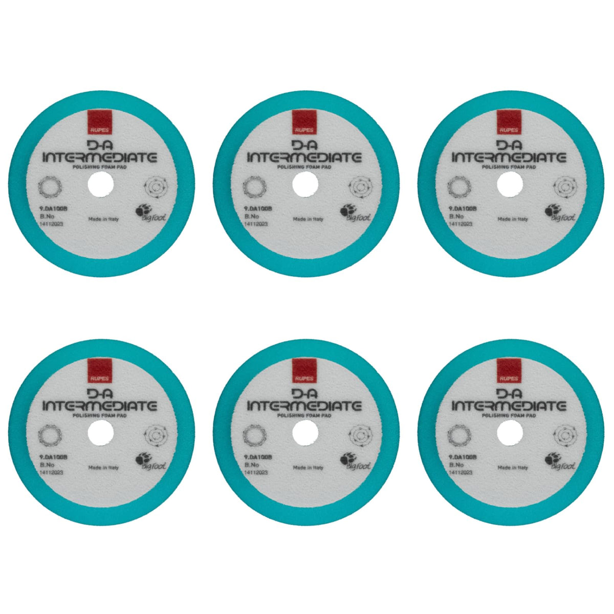 RUPES 100mm Pack of 6 Light Blue D-A Intermediate Foam Polishing Pads | Ideal for Mild to Severe Paint Correction | Improves Cut