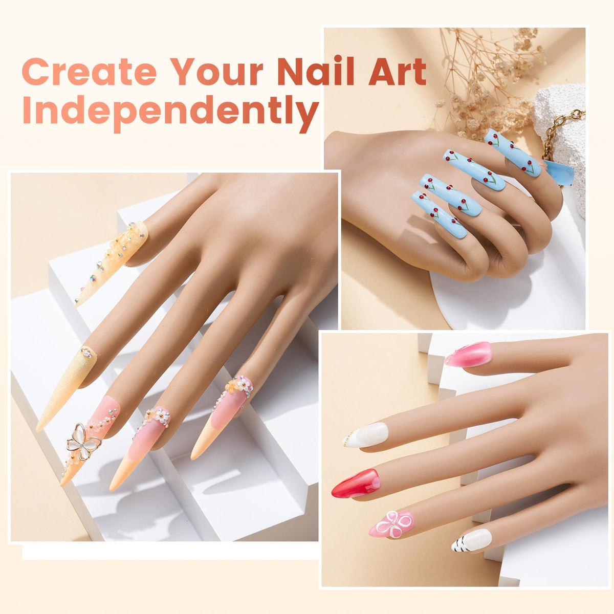 Practice Nail Hand with Acrylic Nail Kit for Beginners Practice Extensions