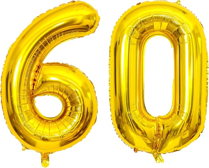 SINBEE Gold 40inch Number Balloon for Party, 60 Mylar Foil Digital Balloon for Birthday, Anniversary, Decorations Supplies (Gold 60, 1.0 Count, 40 inches, Reusable, Unisex)