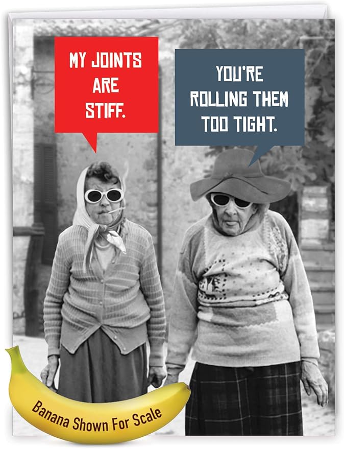 NobleWorks - 1 Jumbo Funny Birthday Greeting Card for Women w/Envelope (Large 8.5 x 11 Inch) - Large Old Ladies Vintage for Her, Personalized Adult Humor Bday Stationery - Stiff Joints J5680BDG