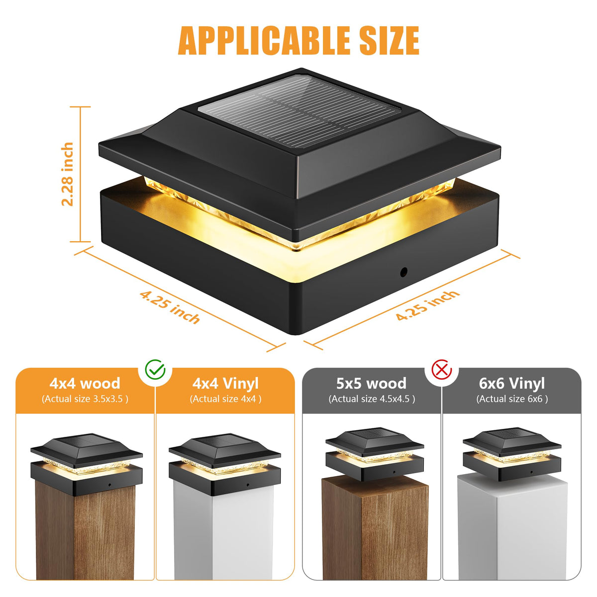 4x4 Solar Post Cap Lights 4-Pack, Dual Color LED Lights for Wood/Vinyl Post
