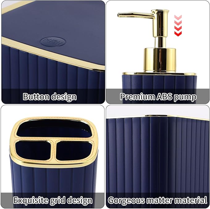 26PC Bathroom Accessories Set - Gorgeous Blue Bathroom Set, Bathroom Accessory Set, Navy Blue Shower Curtain Set with Bathtub Mats for Shower Tub