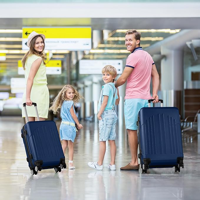 Karl home Luggage Sets 3 Piece, ABS Hardside Suitcase Set with Double Spinner Wheels & TSA Lock for Travel Business, 3-Piece Set (20/24/28), Navy Blue