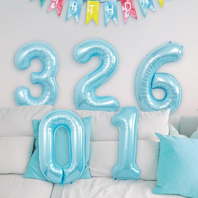 40 Inch Light Blue Number Balloons, Helium Mylar Foil for Birthdays, Number 1 Balloon for Party Decorations, Wedding, Boy Baby Shower