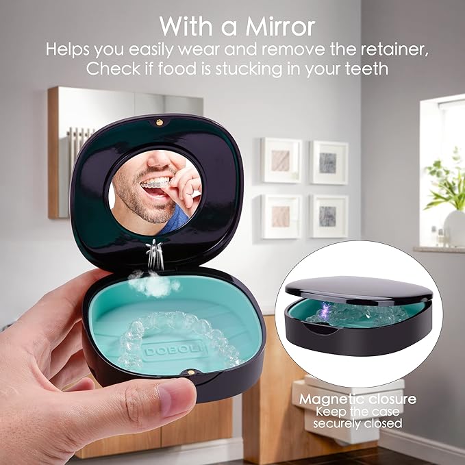 Doboli Retainer Case,Slim Aligner Mouth Guard Case Compatible with Invisalign Black