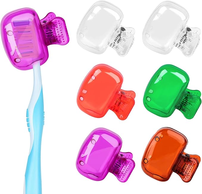 Waenerec 6 Pack Toothbrush Covers Portable Toothbrush Protector Coverings Clips Travel Protector Plastic Brush Pod Protection Clip Case Tooth Brush Covers for Kids Bathroom Home Travel Supplies