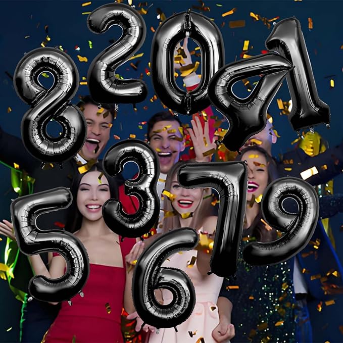 60 Inch Black Number Balloon Large Foil Number Balloons With Base，0-9 Big Number Balloons for Birthday Party Supplies Decorations