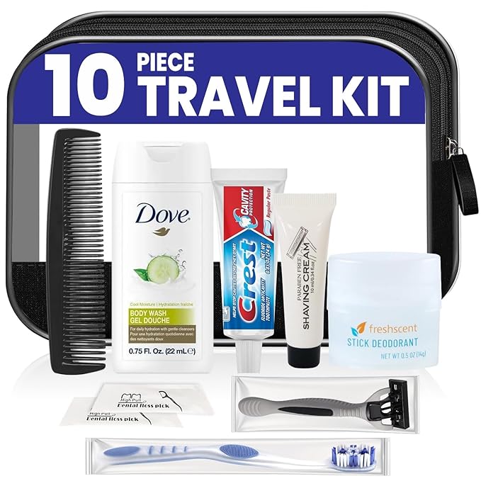 Trektote Bulk Hygiene Kit For Men And Women – (25 Pack) 10 Piece Set Of Travel Size Toiletries, TSA Compliant, Bulk Travel Essentials, Includes Shampoo And Conditioner, Body Wash, Toiletry Bag & More
