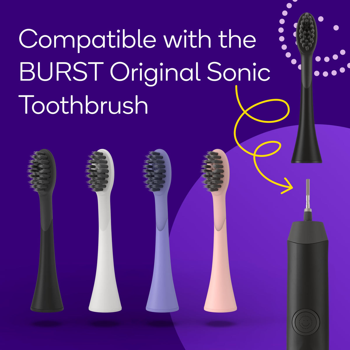 BURST Genuine Replacement Heads for Original Sonic Electric Toothbrush (Black/3 Pack) | Ultra Soft Bristles for a Deep Clean | Stain & Plaque Removal