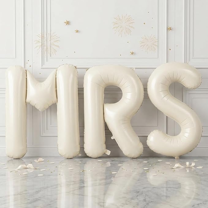 Biapian 40 Inch MRS Letter Balloons, Big Cream MRS Foil Balloons, 3 Pcs Giant Foil Large Aluminum Balloon Helium for Wedding Bride to Be Anniversary Couple Sweetheart Hen Party Decoration (Cream)