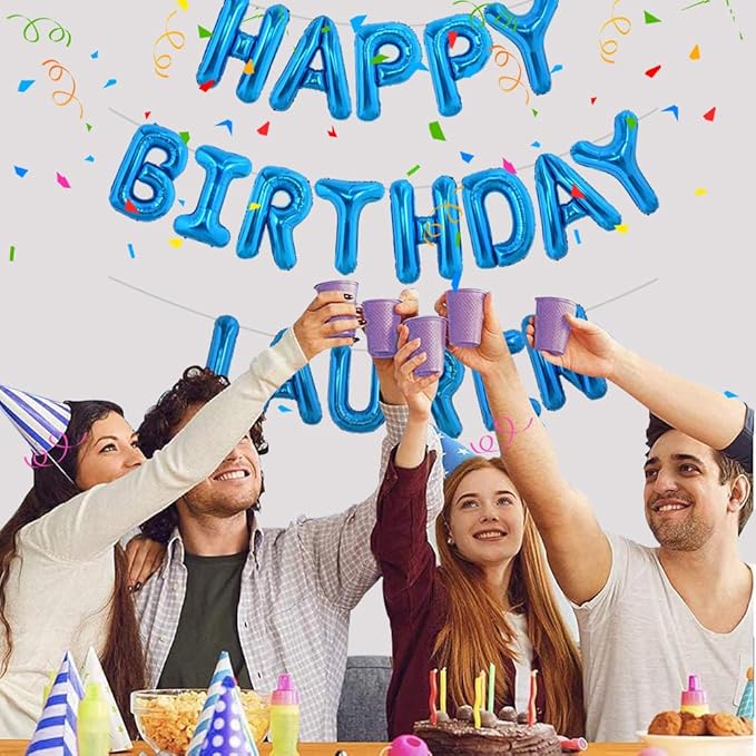 TONIFUL 65 Pcs 16 Inch Blue Happy Birthday Balloons and 2 Sets A-Z Foil Letters Balloons DIY Personalized Phrase Banner for Birthday Celebration Halloween Thanksgiving Christmas Party Decorations