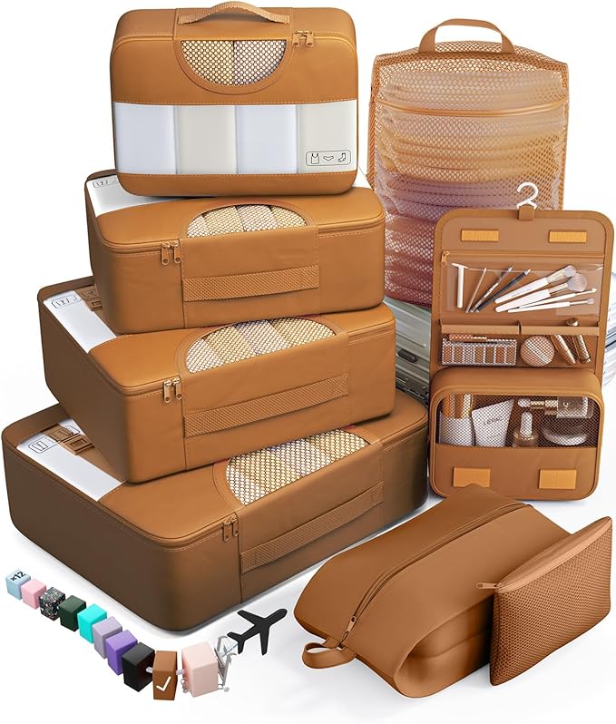 Veken 8 Set Packing Cubes for Travel Essentials, Suitcase Organizer Bags in 4 Sizes, Carry-On Luggage Accessories with Large Laundry Bag & Passport Holder, Must-Have for Airplane, Road Trip & Camping