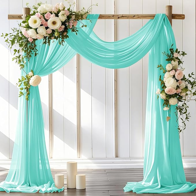 Wedding Arch Draping Fabric 30'' x 18FT Sheer Chiffon Arch Drape Backdrop 1 Panel Teal Drape for Easter Bridal Shower Baby Shower Photo Booth Church Decor Birthday Party Outdoor Decoration