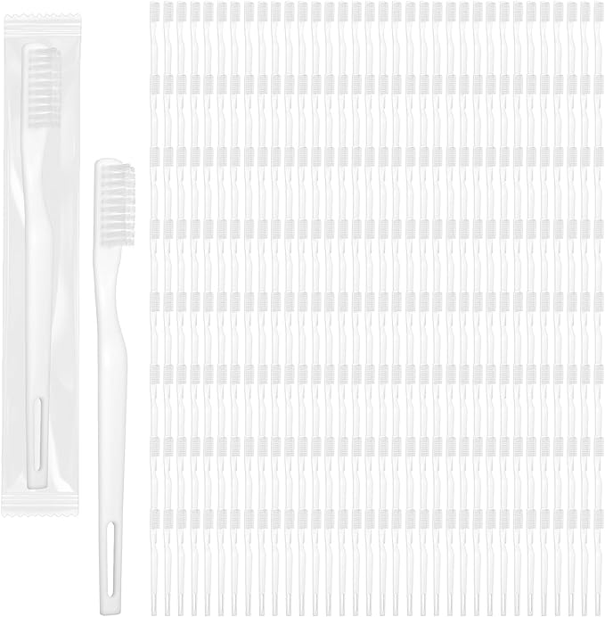 300 Pack Individually Wrapped Disposable Toothbrush Bulk Single Use Toothbrush with Soft Bristle for Homeless Women Men Adult Travel Hotel Guest Room (White)