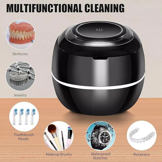 Ultrasonic UV Denture Cleaning Case, Upgraded Ultrasonic Retainer Cleaner Machine, Retainer Cleaner Machine for Night Guards, Braces, Aligner, Toothbrush, Jewelry and More (Black)