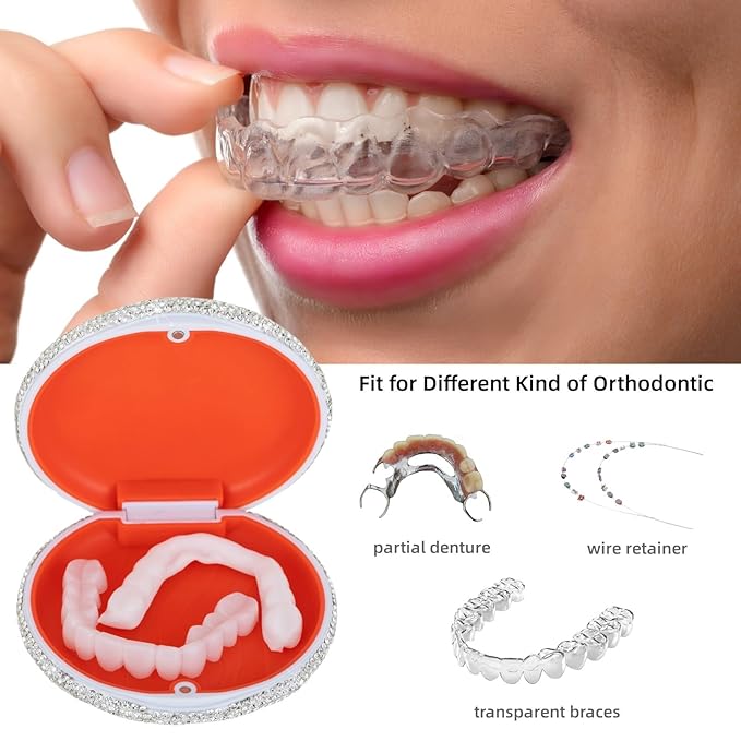 Retainer Case Cute Mouse Guard Case Slim Aligner Case Compatible with Invisalign Bling Night Guard Case Orthodontic Retainer Box Magnetic Denture Holder (Light Purple)