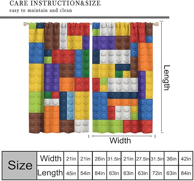 Kids Boy Curtain Blocks Toy Abstract Outline Colorful Geometric Brick Print Curtain for Boys Girls Nursery Room Curtains 52x84 Inch 2 Panels(Decor Curtains