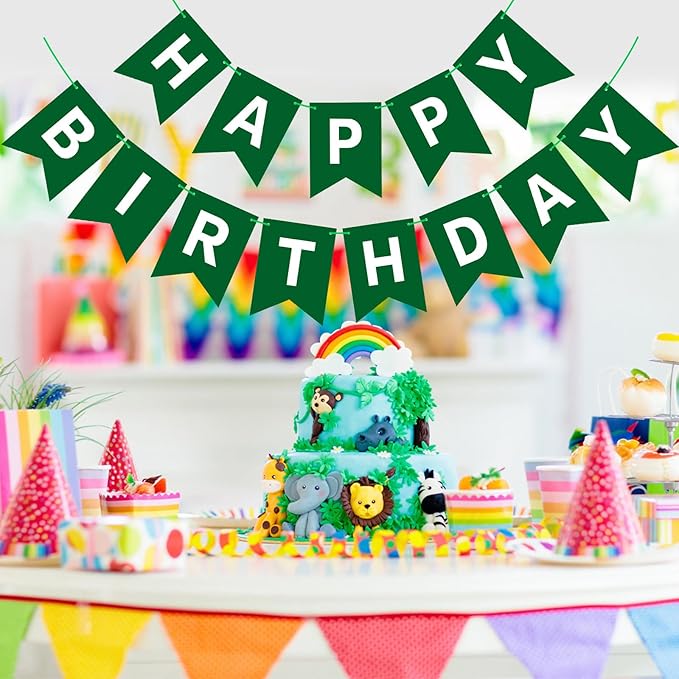 Hooqict Happy Birthday Banner Dark Green Birthday Party Decorations Green Party Banner Garland Sign for Kids Adults Men Golf Birthday Decorations Supplies