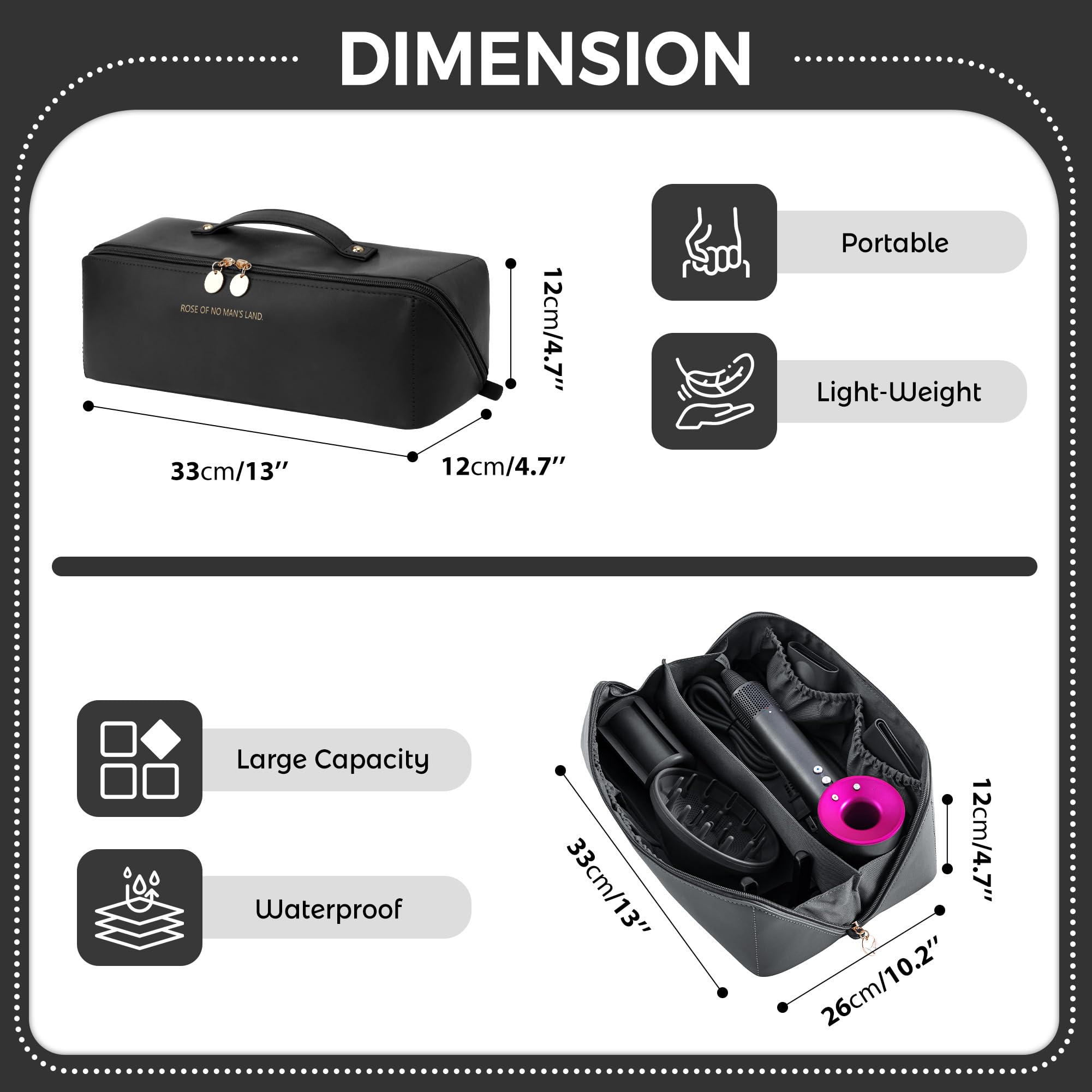 Linpr Hair Tool Travel Bag, Hair Dryer Case for Dyson Airwrap, Black