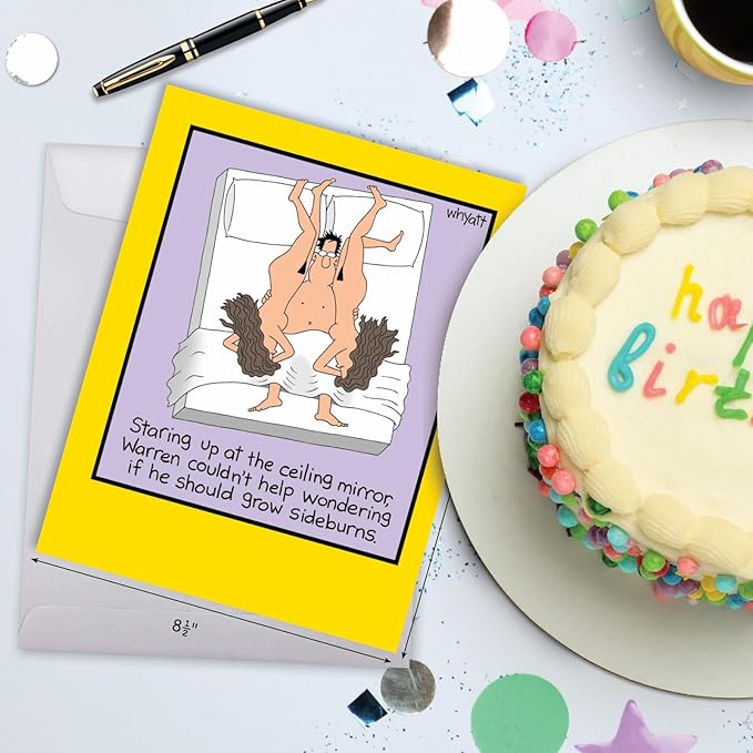 NobleWorks -1 Funny Birthday Card Inappropriate (8.5 x 11 Inch) - Humor Cartoon Bday Notecard with Envelope - Grow Sideburns J8367BDG