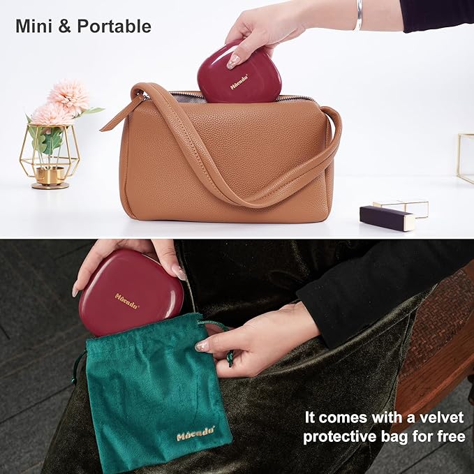 Mocado Compact LED Travel Makeup Mirror - 4 Inches 1X/10X Magnification Travel Mirror with Light Dimmable Double Sides Lighted USB Rechargeable Compact Mirror for Purse,Pocket,Travel(Wine Red)