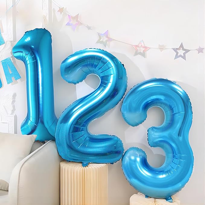 Blue 2 Number Balloon, 40 Inch, Mylar Foil, for Birthday Party Decoration, Unisex, Includes Ribbon & Straw