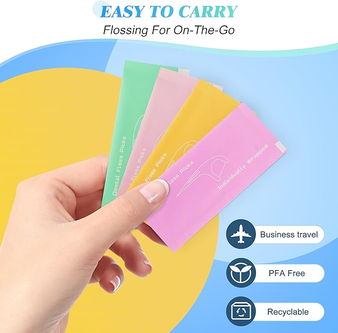 Individually Wrapped Floss Picks, 52 Count Multi-Color Oral Care Flossers for Adults with Handy Case, Mini Disposable Dental Floss Singles Bag for Travel, Hotel, Restaurant, Office, Car, Wedding