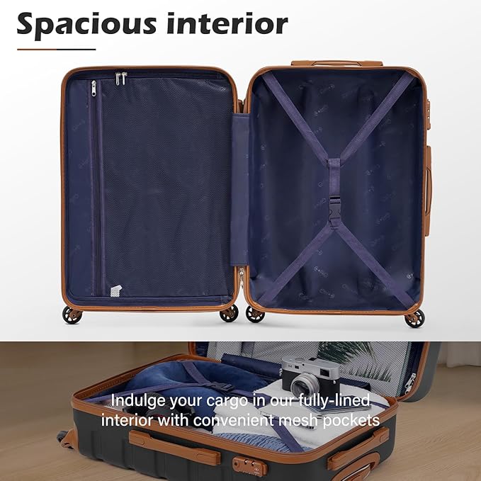 Coolife Luggage 3 Piece Set, Lightweight Durable Hardshell Suitcase set with 360° Spinner Wheels, TSA-approved Lock, Checked Family Travel Luggage sets, 16/20/24/28 Inch, Blue