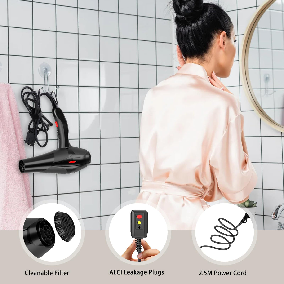 Hair Dryer Professional Ionic Salon Hair Dryer 2400W Powerful Fast-Drying Blue Light Ionic Hair Dryers with Diffuser, AC Motor Constant Temperature Quiet Ion Dryers for Women Men