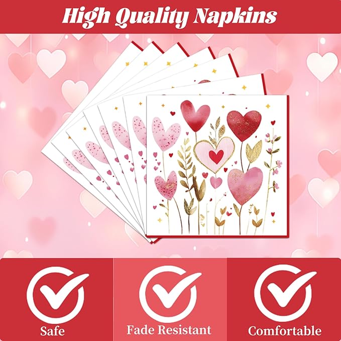Rakuto Valentines Day Plates and Napkins Decorations, 96PCS Galentines Love Hearts Flower Party Tableware Decoration, Valentine's Day Sweet Love Dinner Forks Decor for Wedding Kitchen Dinner Supplies