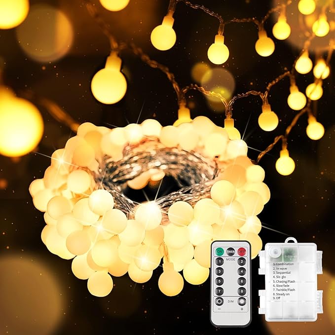 suddus Globe String Lights Battery Operated, 100 Led Battery Powered Fairy Lights, String Lights for Bedroom, Christmas Tree, Patio, Window, Party, Outside, Thanksgiving Decor, Warm White