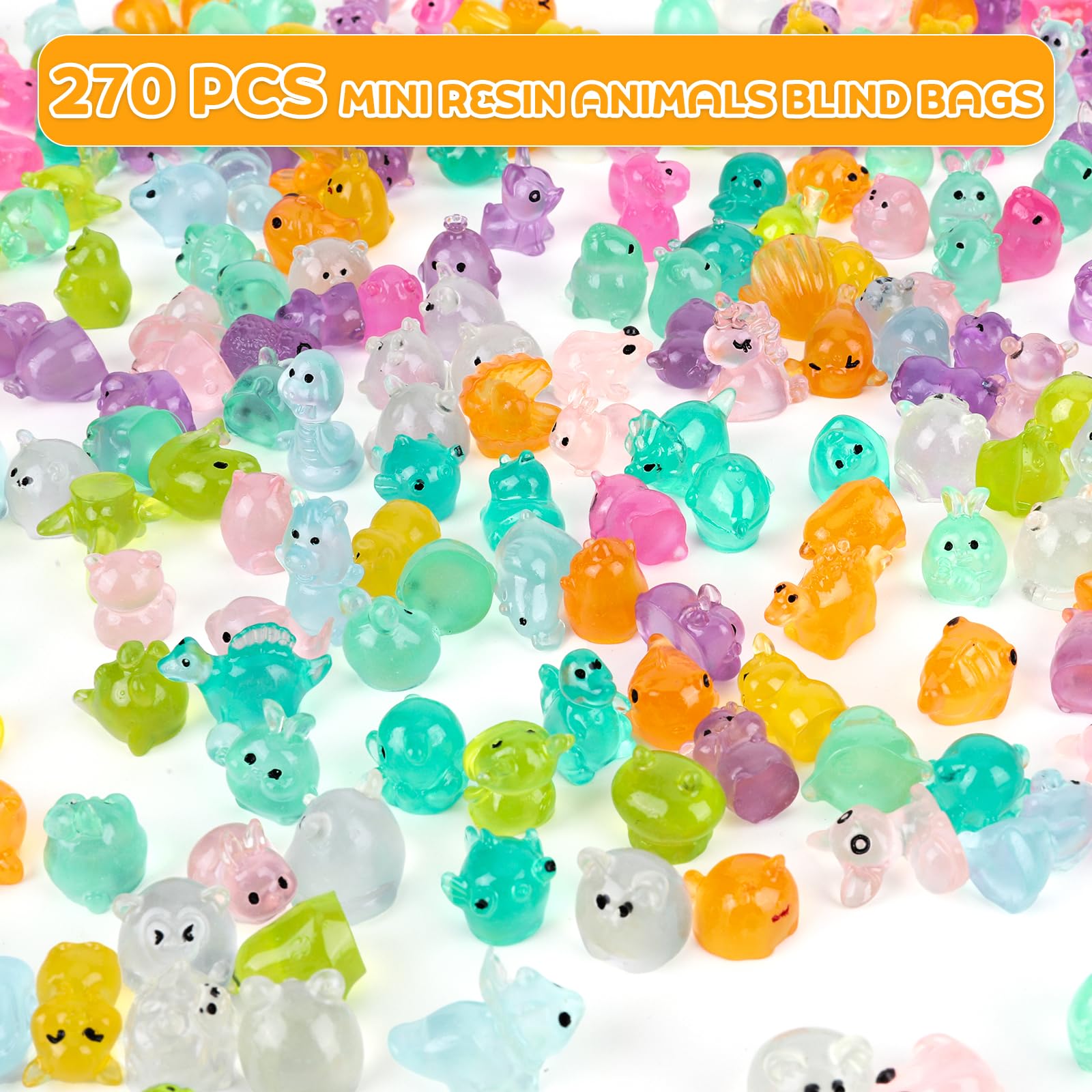 TfruKiet 270 pcs Mini Glow in The Dark Animal Resin Models, Resin Animals Mystery Bags, Individually Wrapped Blind Bags Tiny Animal Figurines, Collectible Mini Animals for Fairy Garden, DIY Crafts