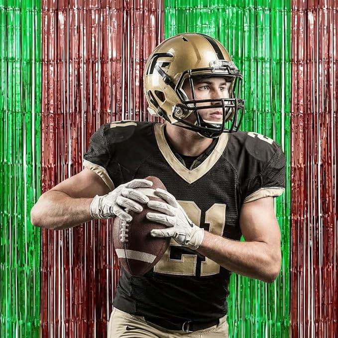 2Pack Football Party Decorations, 3.3 FT x 6.6 FT Tinsel Backdrop, Brown Green Foil Fringe Curtains Metallic Party Streamer, Football Game Day Decors 2026 Party Supplies Photo Booth Birthday Decors
