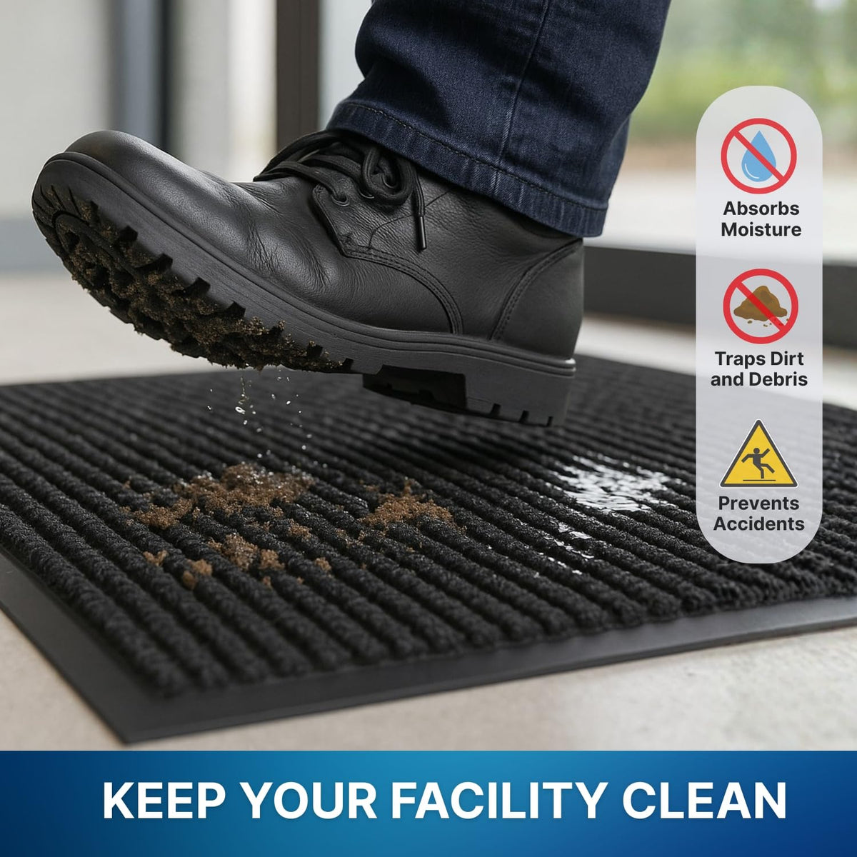 Consolidated Plastics Brush Dry Mat - Made in USA, Heavy-Duty Commercial DoorRug for Indoor/Outdoor Entryways, Non-Slip Backing for High-Traffic Areas (4' W x 6' L, Brown)