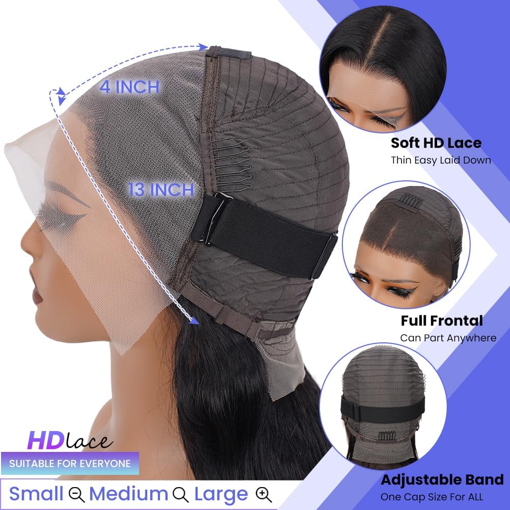 TONGMAY Bob Wig Human Hair 13x4 HD Transparent Lace Frontal Wigs for Women Glueless Short Straight Bob Lace Front Bob Wigs Pre Plucked with Baby Hair 180% Density Natural Black 10 Inch