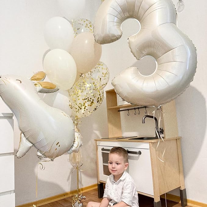40 Inch Cream Number 5 Balloon, Beige Large 5th Birthday Balloons, Digital 5 Cream White Giant 5 Foil Balloon Helium for Boys Girls 5th Birthday Decorations Anniversary Baby Shower Party Supplies