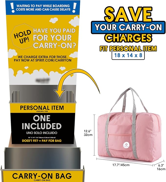 For Spirit Airlines Personal Item Bag Foldable Travel Duffel Bag Tote Carry on Luggage Duffle Overnight for Women and Men