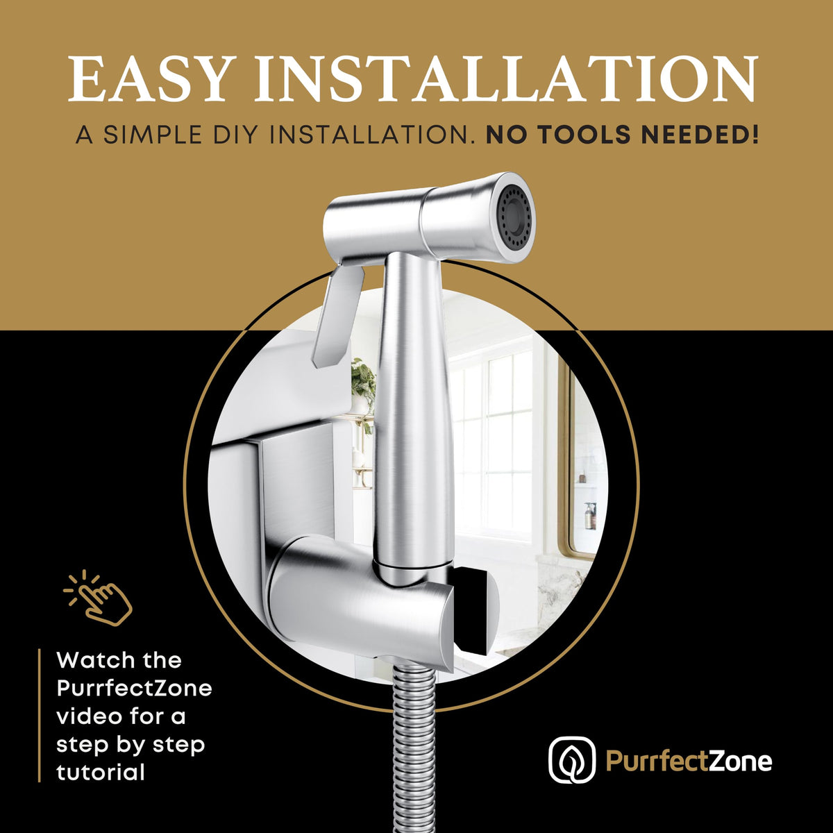 Purrfectzone Bidet Sprayer for Toilet, Handheld Sprayer Kit, Cloth Diaper Sprayer Set - Easy to Install - Stainless Steel