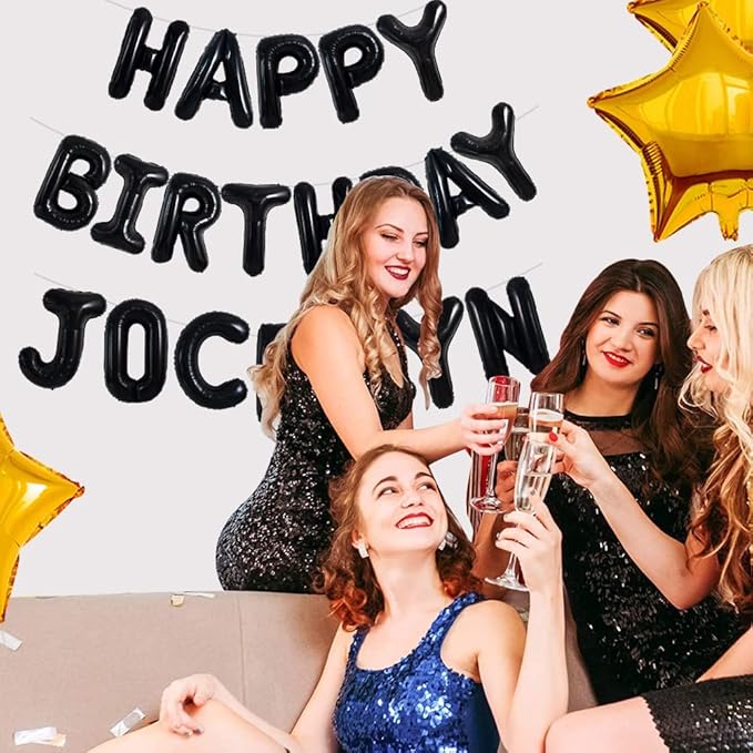 TONIFUL 65 Pcs 16 Inch Black Happy Birthday Balloons and 2 Sets A-Z Foil Letters Balloons DIY Personalized Phrase Banner for Birthday Celebration Halloween Thanksgiving Christmas Party Decorations
