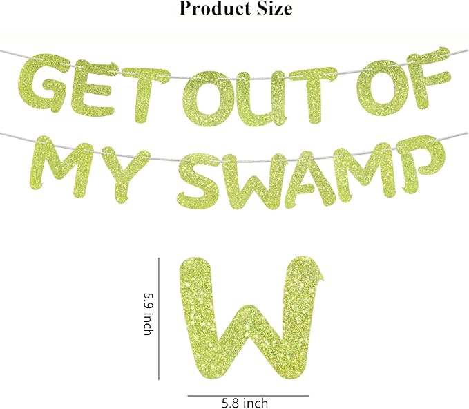 Pre-Strung Party Decorations Get out of my Swamp Bunting Banner Green Glitter Birthday Funny Housewarming Party Decor