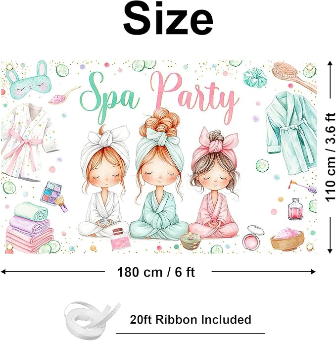 Avezano Spa Party Banner Spa Theme Birthday Party Decoration for Girls Women Spa Day Makeup Slumber Pajama Sleepover Birthday Party Decoration Banner (6x3.6ft)