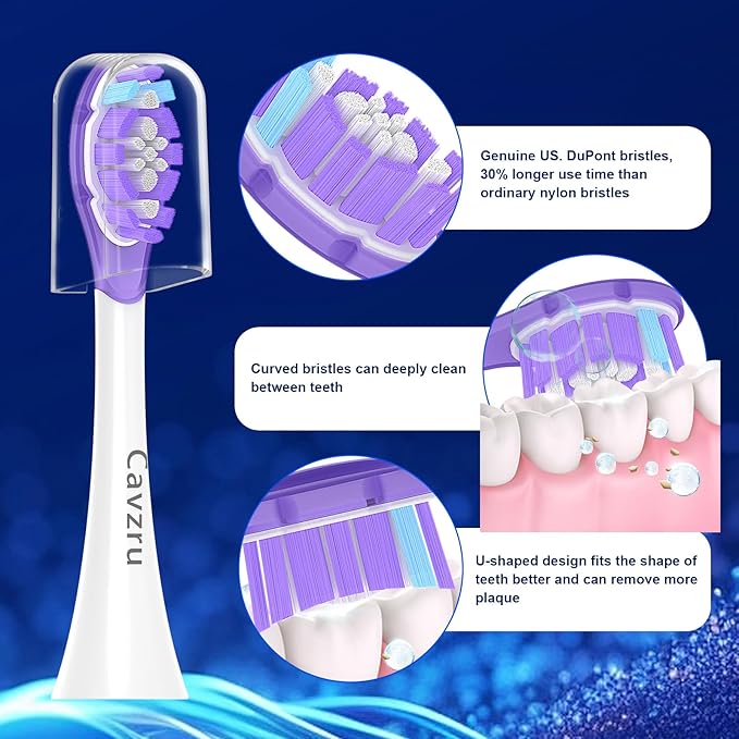 Cavzru 10Pack Replacement Toothbrush Heads for Philips Sonicare Electric Toothbrush,Real Dupont Bristles for Sonicare A3 G3 W3 C3 C2 Brush Head,Purple+Blue