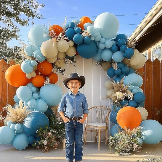 Blue White Balloon Arch Double Stuffed Latex Orange Dusty Blue Sand White Balloon Garland for Birthday Baby Shower Cow Boy Girl Sport Anniversary Party Decor