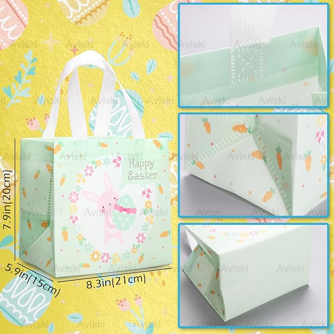 6PCS Happy Easter Egg Hunt Bags Easter Bunny Carrot Chick Egg Gift Bags with Handles, Easter Treat Bags, Multifunctional Non-Woven Bags for Gifts Wrapping, Egg Hunt Game, Easter Party Supplies,
