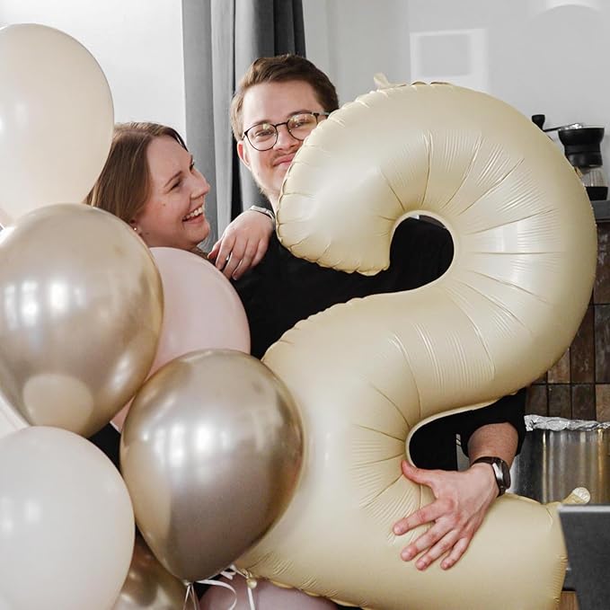 40 Inch Cream Number 3 Balloon, Beige Large 3rd Birthday Balloons, Digital 3 Cream White Giant 3 Foil Balloon Helium for Boys Girls 3rd Birthday Decorations Anniversary Baby Shower Party Supplies