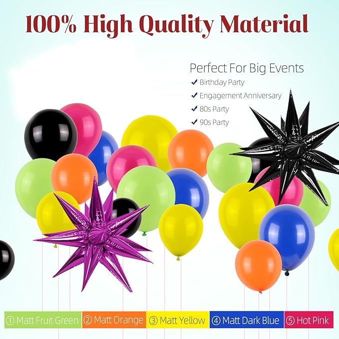 90s 80s Party Balloon Garland Arch Kit, 90s 80s Theme Party Decorations with Hot Pink Black Star Foil Balloons for Retro Theme Fever Nostalgic Birthday Party Decoration