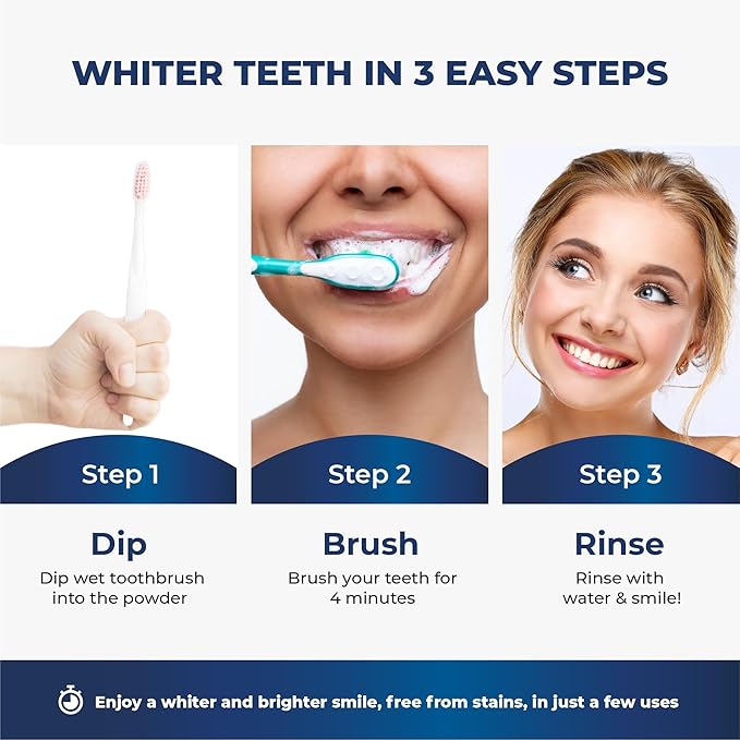 Teeth Whitening Powder - Hydroxyapatite, Remineralizing, Non-Sensitive Formula - Dentist-Approved Tooth Stain Remover & Polisher - Fluoride-Free - 6 Month Supply (40g)