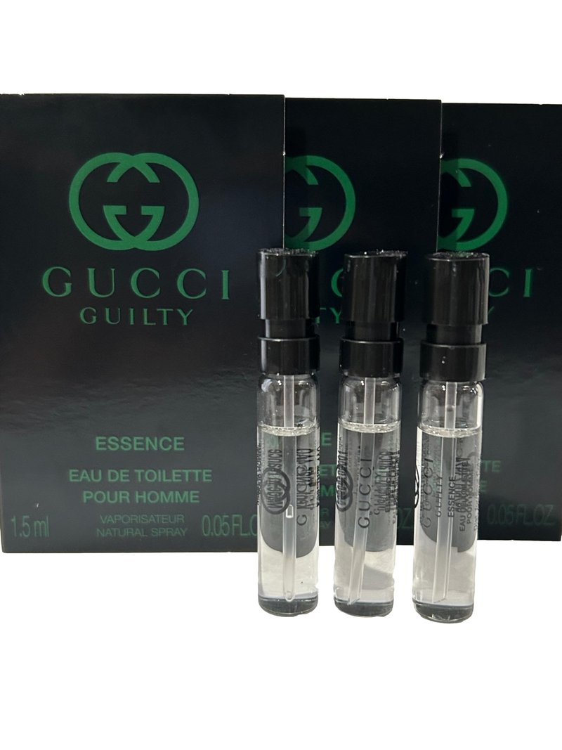 Gucci Guilty ESSENCE Sample Perfume Men EDT Spray Pour Homme MINI SMALL Travel Size 1.5 ML / 0.05 (0693) - set of 3